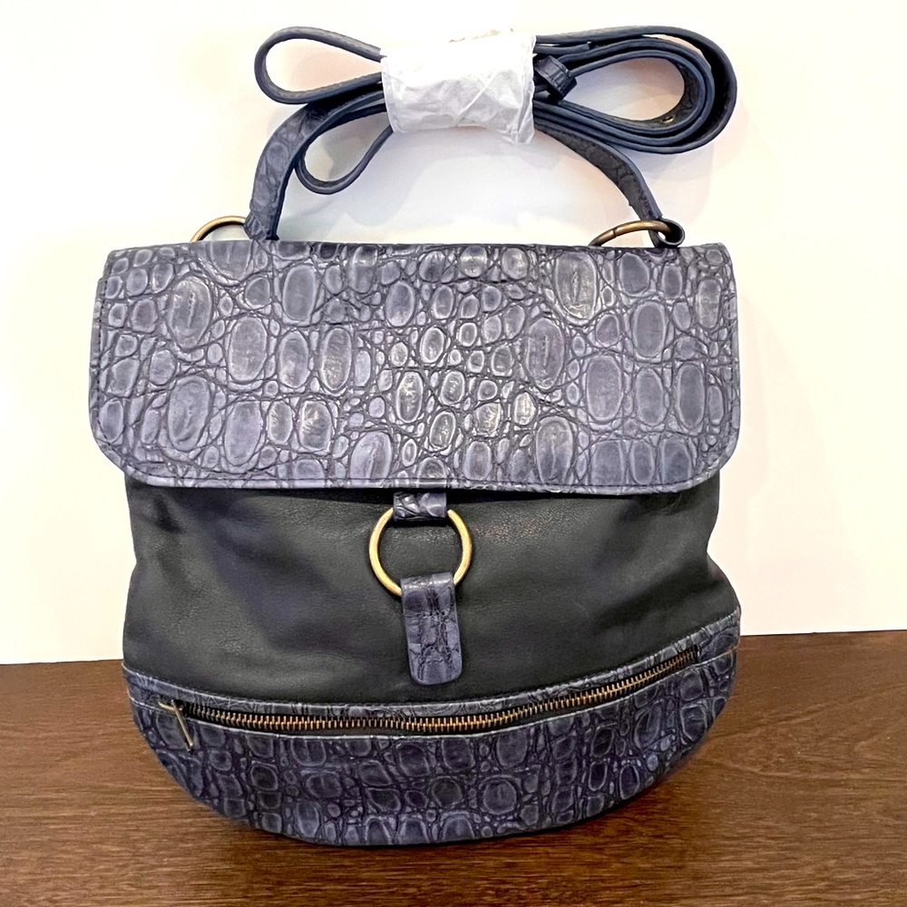 Day-Timer, Black Crocodile Embossed Purse, Shoulder Bag, with Metal Accents